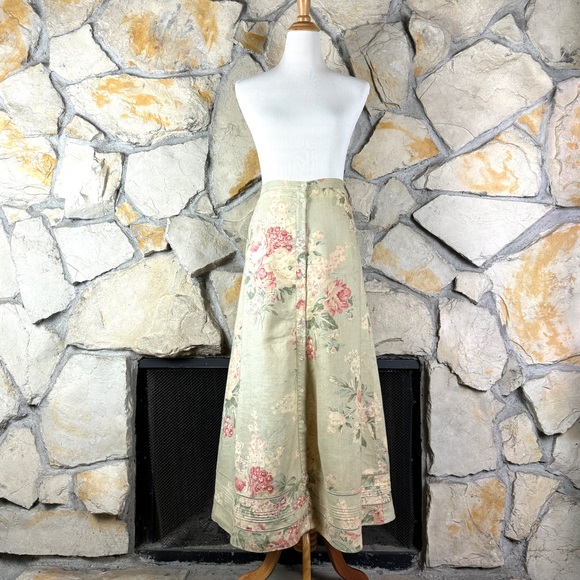 Vintage Style Green Ralph Lauren Linen Full Skirt 12 New